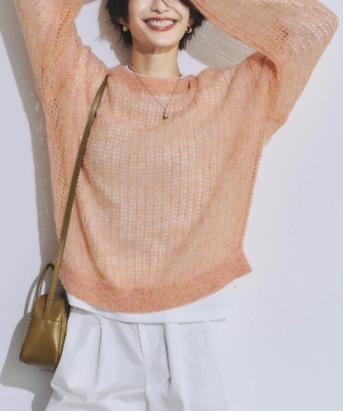 IEDIT（イディット）の「ＩＥＤＩＴ　やさしく透けるふわほわシアーニットトップス（ニット/セーター・レディース・オレンジ/ミント/ホワイト・M/L/LL/3L/S）」の18枚目の写真