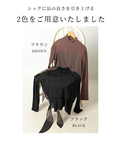 Sawa a la mode（サワアラモード）の「異素材シフォンカットソー（Tシャツ/カットソー・レディース・ブラック/ブラウン・FREE）」の3枚目の写真