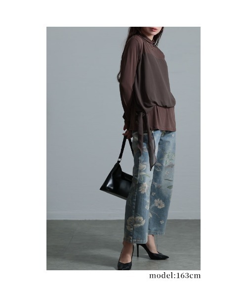 Sawa a la mode（サワアラモード）の「異素材シフォンカットソー（Tシャツ/カットソー・レディース・ブラック/ブラウン・FREE）」の10枚目の写真