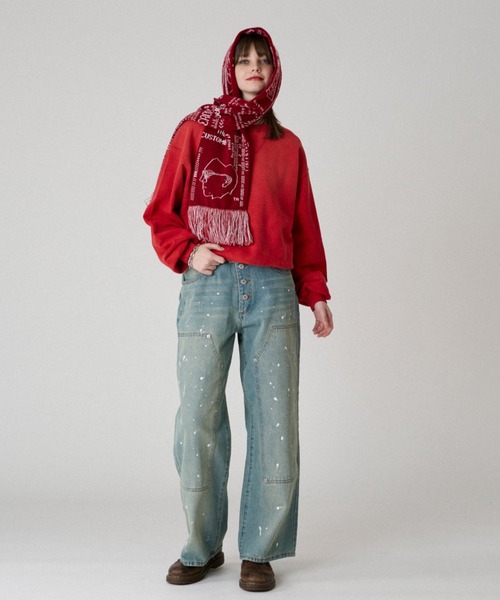 WISH FOR EVER(ウィッシュフォーエバー)の「RHINESTONE PAINT DOUBLE KNEE DENIM PANTS/ラインストーンペイントダブルニーデニムパンツ(デニムパンツ・メンズ・ライトインディゴブルー・SMALL/MEDIUM/LARGE)」の3枚目の写真