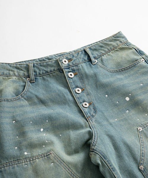 セール】RHINESTONE PAINT DOUBLE KNEE DENIM PANTS/ライン