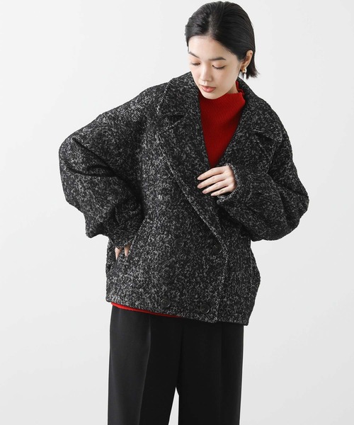 Gready Brilliant（グレディブリリアン）の「ツィードショートＰコート（ピーコート・レディース・ブラック/ライトベージュ・38）」の12枚目の写真