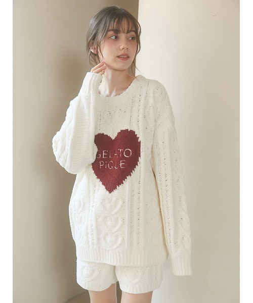 honoさん専用　ジェラートピケ　アランハートカーディガン&ショートパンツ gelato pique（ジェラートピケ）の「【ONLINE限定】スフレハート