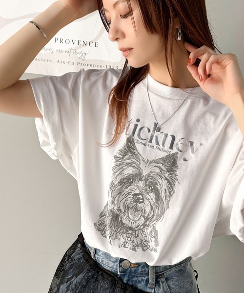 classicalelf（クラシカルエルフ）の「上品カジュアルを楽しむ。シルケット風アニマルTシャツ（半袖）（Tシャツ/カットソー・レディース・グレー系1/アイボリー系1/アイボリー系2/ホワイト系1/グレー系2/ホワイト系2・LARGE/MEDIUM/SMALL/X-LARGE）」の2枚目の写真