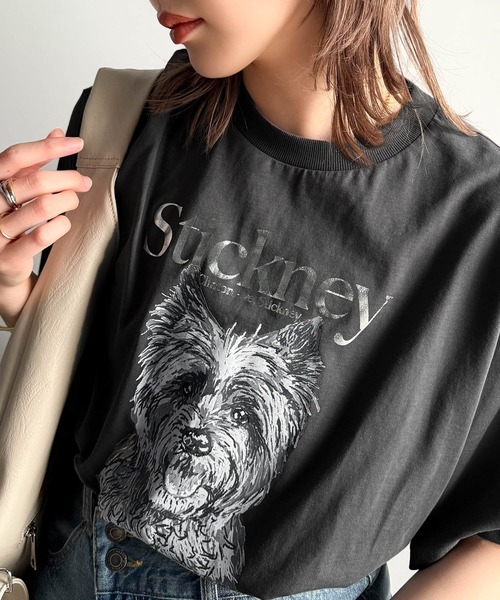 classicalelf（クラシカルエルフ）の「上品カジュアルを楽しむ。シルケット風アニマルTシャツ（半袖）（Tシャツ/カットソー・レディース・グレー系1/アイボリー系1/アイボリー系2/ホワイト系1/グレー系2/ホワイト系2・LARGE/MEDIUM/SMALL/X-LARGE）」の4枚目の写真
