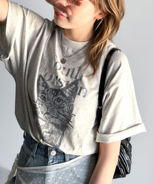 classicalelf（クラシカルエルフ）の「上品カジュアルを楽しむ。シルケット風アニマルTシャツ（半袖）（Tシャツ/カットソー・レディース・グレー系1/アイボリー系1/アイボリー系2/ホワイト系1/グレー系2/ホワイト系2・LARGE/MEDIUM/SMALL/X-LARGE）」の5枚目の写真