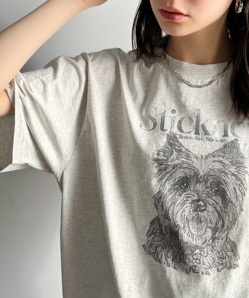 classicalelf（クラシカルエルフ）の「上品カジュアルを楽しむ。シルケット風アニマルTシャツ（半袖）（Tシャツ/カットソー・レディース・グレー系1/アイボリー系1/アイボリー系2/ホワイト系1/グレー系2/ホワイト系2・LARGE/MEDIUM/SMALL/X-LARGE）」の6枚目の写真