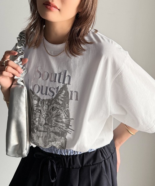 classicalelf（クラシカルエルフ）の「上品カジュアルを楽しむ。シルケット風アニマルTシャツ（半袖）（Tシャツ/カットソー・レディース・グレー系1/アイボリー系1/アイボリー系2/ホワイト系1/グレー系2/ホワイト系2・LARGE/MEDIUM/SMALL/X-LARGE）」の12枚目の写真