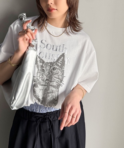 classicalelf（クラシカルエルフ）の「上品カジュアルを楽しむ。シルケット風アニマルTシャツ（半袖）（Tシャツ/カットソー・レディース・グレー系1/アイボリー系1/アイボリー系2/ホワイト系1/グレー系2/ホワイト系2・LARGE/MEDIUM/SMALL/X-LARGE）」の15枚目の写真
