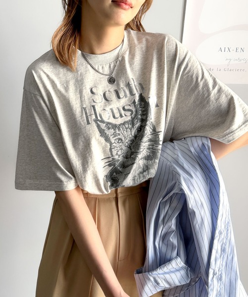 classicalelf（クラシカルエルフ）の「上品カジュアルを楽しむ。シルケット風アニマルTシャツ（半袖）（Tシャツ/カットソー・レディース・グレー系1/アイボリー系1/アイボリー系2/ホワイト系1/グレー系2/ホワイト系2・LARGE/MEDIUM/SMALL/X-LARGE）」の10枚目の写真