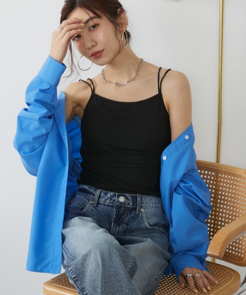 Auntie Rosa Holiday(アンティローザホリデー)の「カップ付きダブルストラップキャミソール(キャミソール・レディース・ナチュラル/ブラック・FREE)」の4枚目の写真