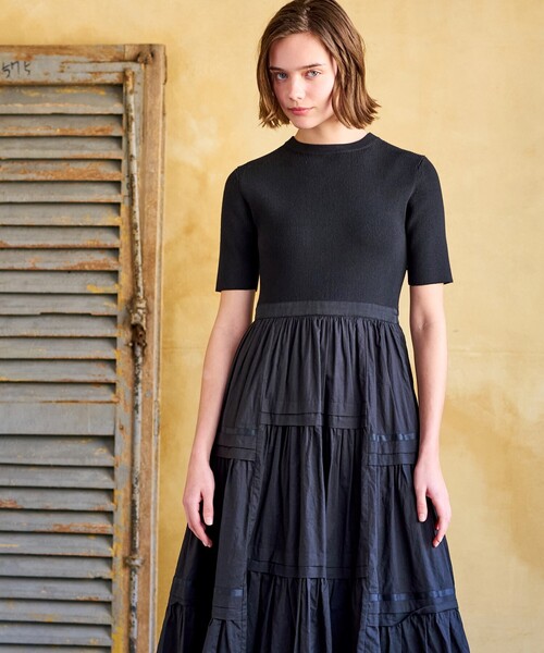 DRESSTERIOR（ドレステリア）の「【大人百花春号掲載 モデル美香さん着用】リブニットドッキングワンピース（ワンピース・レディース・ブラック/ホワイト系3・36/34/38）」の6枚目の写真