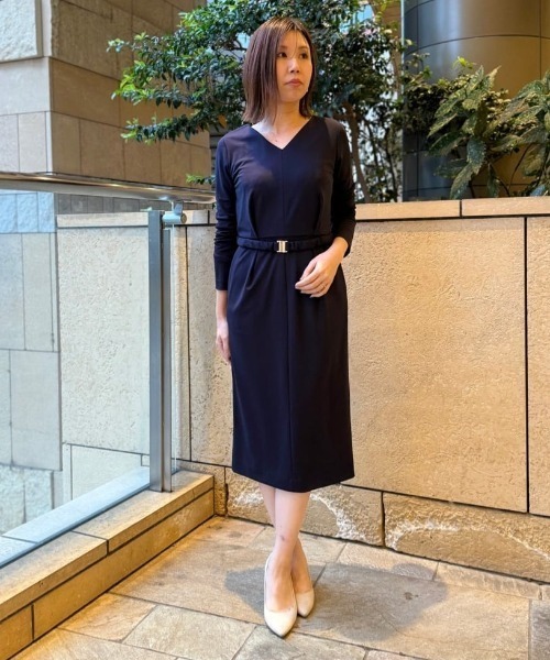 Pinky&Dianne 36 シャーリングベルトＶネックワンピース シャーリングベルトVネックワンピース | PINKY&DIANNE（ピンキー