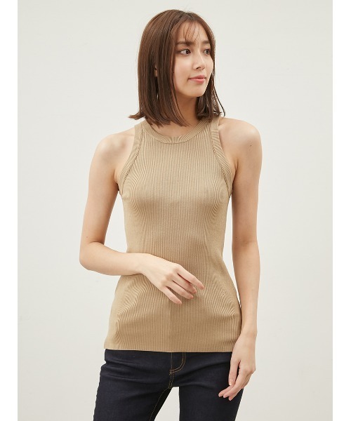 Mila Owen（ミラオーウェン）の「シルク混クルーネックアメスリニットタンク【ウォッシャブル】（タンクトップ・レディース・ライム/ホワイト/ベージュ/ミント/ブラック・0/1）」の4枚目の写真