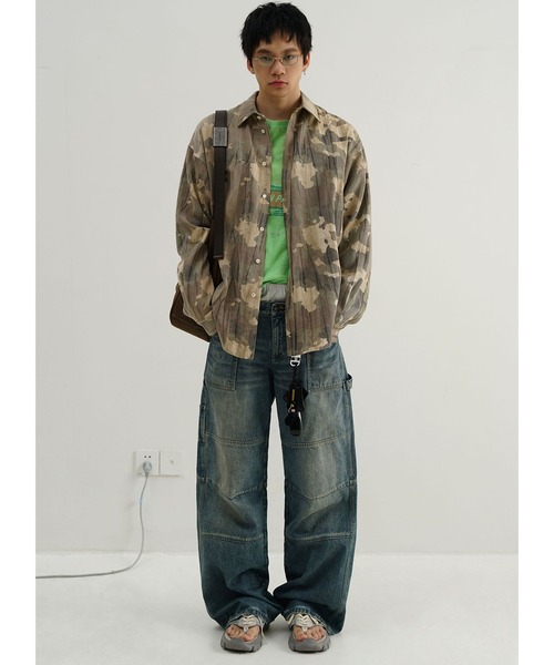 オーバーサイズ シワ加工 カモフラ柄シャツ CS2162【MASONPRINCE