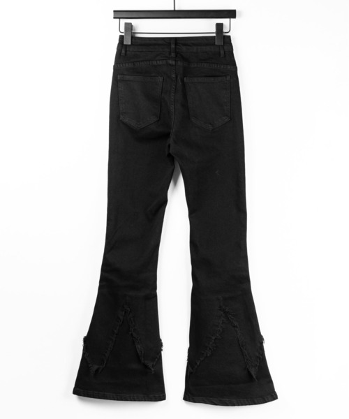 パンツ Beaded design black flare denim 3color ／ 4size 】クロスデザインヴィンテージライクフリンジ