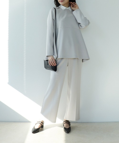 Jines（ジネス）の「≪WEB限定≫ 楽ちん綺麗見えワイドパンツ【セットアップ可】（その他パンツ・レディース・ブラック/ライトブルー/ベージュ・38）」の7枚目の写真