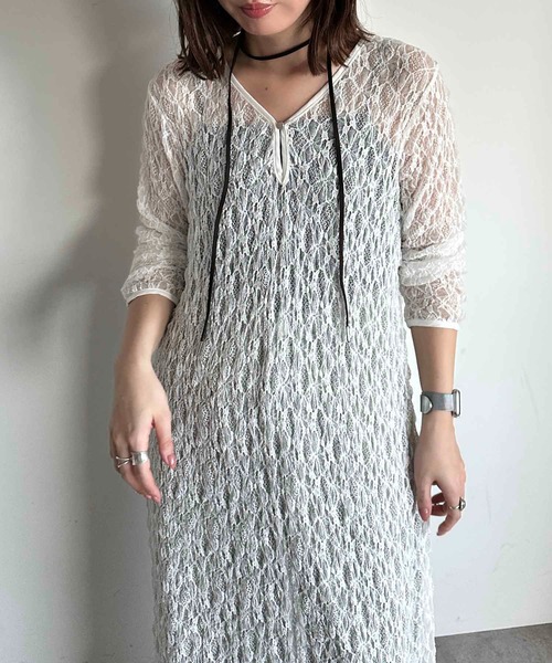 apres jour mignon(アプレジュールミニョン)の「タイ付き2WAYシアーレースワンピ【ZOZOTOWN限定アイテム】(ワンピース・レディース・オフホワイト/アイボリー/ブラック・X-LARGE/MEDIUM/SMALL)」の4枚目の写真