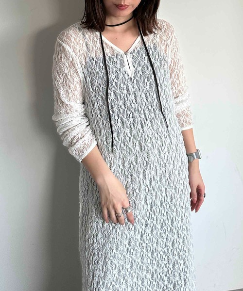 apres jour mignon(アプレジュールミニョン)の「タイ付き2WAYシアーレースワンピ【ZOZOTOWN限定アイテム】(ワンピース・レディース・オフホワイト/アイボリー/ブラック・X-LARGE/MEDIUM/SMALL)」の5枚目の写真