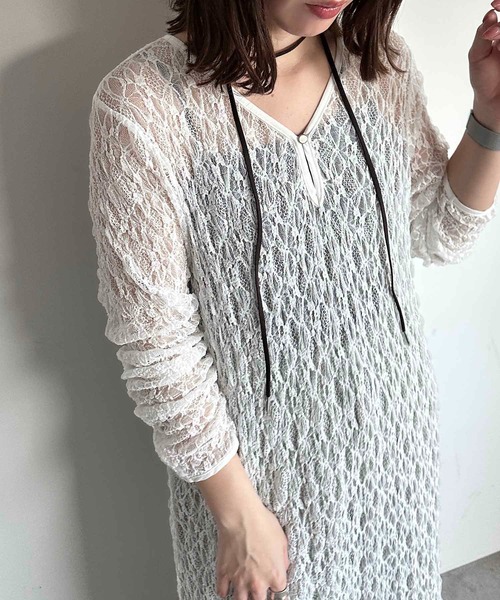 apres jour mignon(アプレジュールミニョン)の「タイ付き2WAYシアーレースワンピ【ZOZOTOWN限定アイテム】(ワンピース・レディース・オフホワイト/アイボリー/ブラック・X-LARGE/MEDIUM/SMALL)」の6枚目の写真
