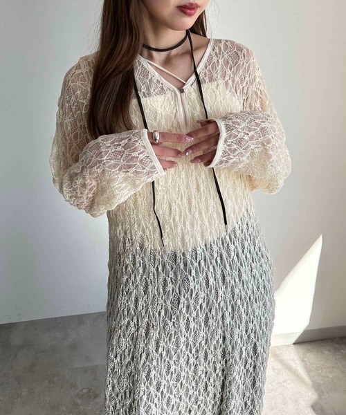 apres jour mignon(アプレジュールミニョン)の「タイ付き2WAYシアーレースワンピ【ZOZOTOWN限定アイテム】(ワンピース・レディース・オフホワイト/アイボリー/ブラック・X-LARGE/MEDIUM/SMALL)」の10枚目の写真