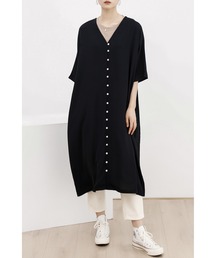 シャツワンピ レディース ワンピース シャツワンピース シャツ Vネック 袖あり 長袖 七分袖 半袖 ミモレ丈 ゆったり 大きめ ビッグシルエット 無地 かわいい