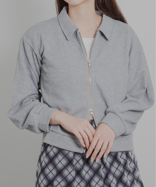 HALEY PESCA(ヘーリーペスカ)の「HALEY PESCA/ポロ襟付きショート丈 ダブルジップ ジャケット(カーディガン/ボレロ・レディース・グレー/ブラック/ホワイト・X-LARGE/LARGE/MEDIUM)」の21枚目の写真