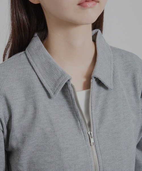 HALEY PESCA(ヘーリーペスカ)の「HALEY PESCA/ポロ襟付きショート丈 ダブルジップ ジャケット(カーディガン/ボレロ・レディース・グレー/ブラック/ホワイト・X-LARGE/LARGE/MEDIUM)」の15枚目の写真