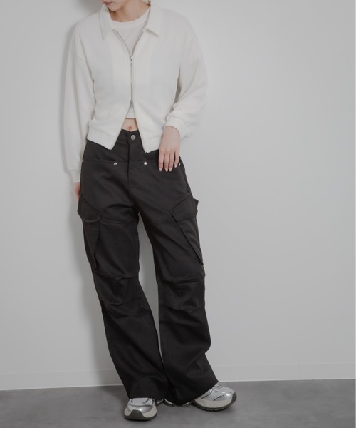 HALEY PESCA(ヘーリーペスカ)の「HALEY PESCA/ポロ襟付きショート丈 ダブルジップ ジャケット(カーディガン/ボレロ・レディース・グレー/ブラック/ホワイト・X-LARGE/LARGE/MEDIUM)」の13枚目の写真