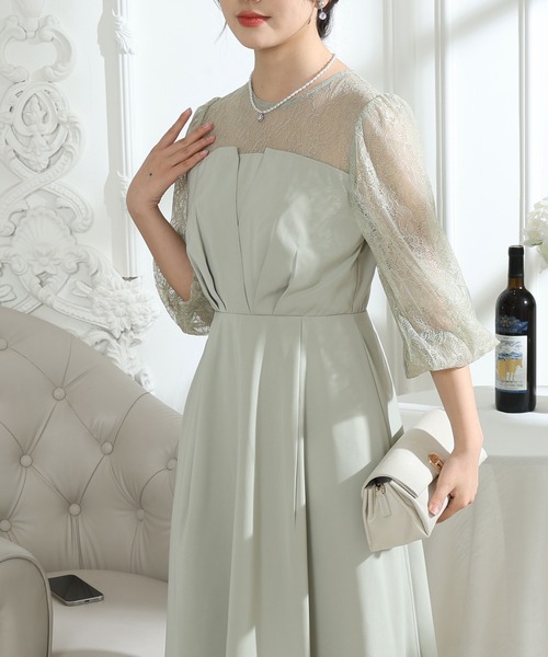 Lace Ladies(レースレディース)の「ビスチェ風 レース 切り替え 6分袖 ワンピース(ドレス・レディース・ブラック/ブルーグレー/グレー/ミント・S/FREE)」の5枚目の写真