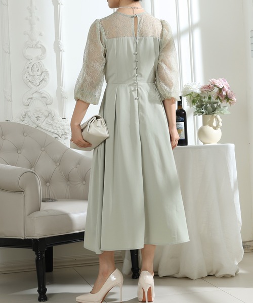 Lace Ladies(レースレディース)の「ビスチェ風 レース 切り替え 6分袖 ワンピース(ドレス・レディース・ブラック/ブルーグレー/グレー/ミント・S/FREE)」の6枚目の写真
