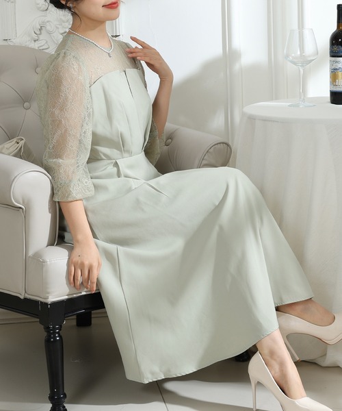 Lace Ladies(レースレディース)の「ビスチェ風 レース 切り替え 6分袖 ワンピース(ドレス・レディース・ブラック/ブルーグレー/グレー/ミント・S/FREE)」の7枚目の写真