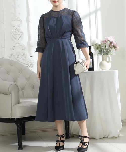 Lace Ladies(レースレディース)の「ビスチェ風 レース 切り替え 6分袖 ワンピース(ドレス・レディース・ブラック/ブルーグレー/グレー/ミント・S/FREE)」の13枚目の写真