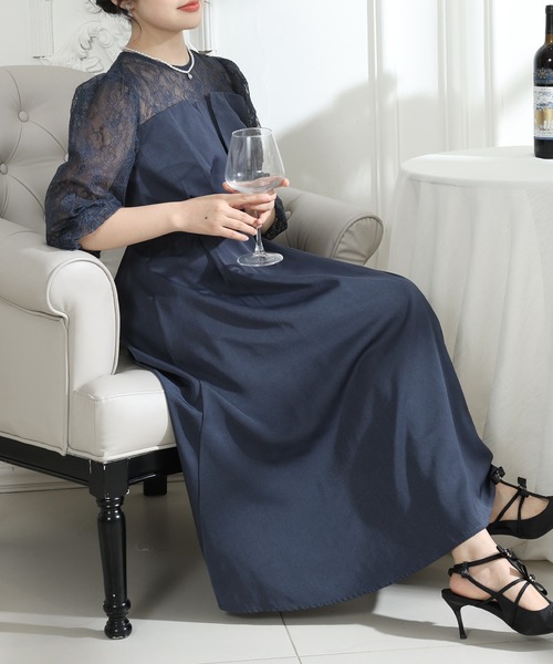 Lace Ladies(レースレディース)の「ビスチェ風 レース 切り替え 6分袖 ワンピース(ドレス・レディース・ブラック/ブルーグレー/グレー/ミント・S/FREE)」の15枚目の写真