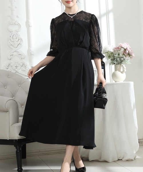 Lace Ladies(レースレディース)の「ビスチェ風 レース 切り替え 6分袖 ワンピース(ドレス・レディース・ブラック/ブルーグレー/グレー/ミント・S/FREE)」の16枚目の写真