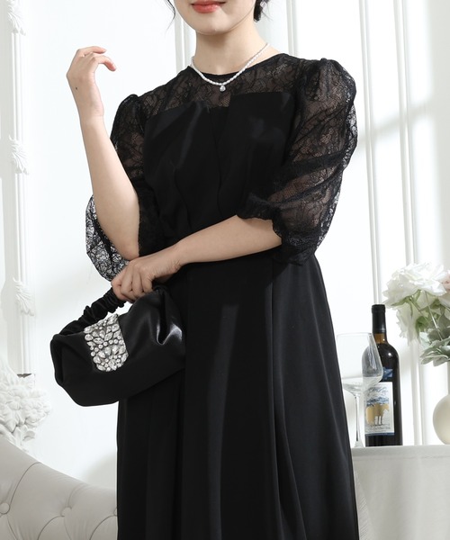Lace Ladies(レースレディース)の「ビスチェ風 レース 切り替え 6分袖 ワンピース(ドレス・レディース・ブラック/ブルーグレー/グレー/ミント・S/FREE)」の18枚目の写真