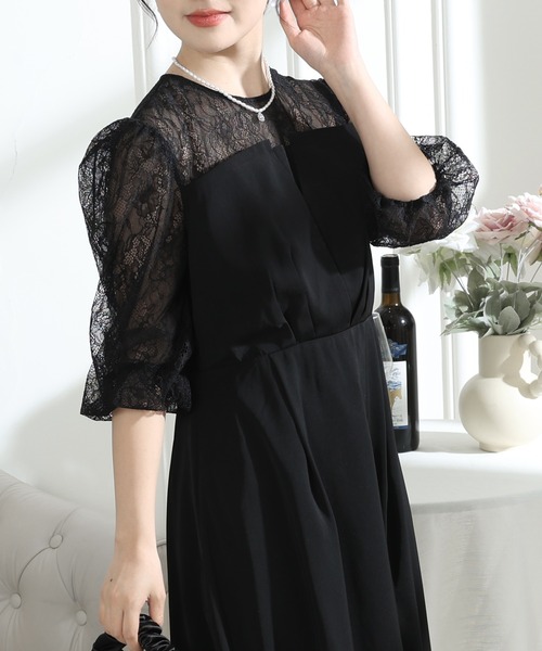 Lace Ladies(レースレディース)の「ビスチェ風 レース 切り替え 6分袖 ワンピース(ドレス・レディース・ブラック/ブルーグレー/グレー/ミント・S/FREE)」の20枚目の写真