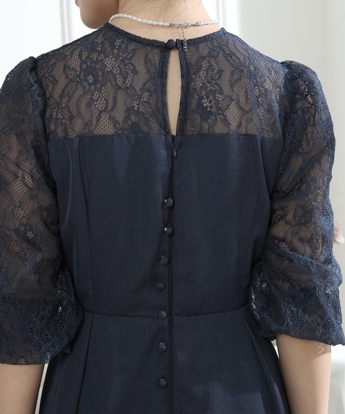 セール】ビスチェ風 レース 切り替え 6分袖 ワンピース（ドレス