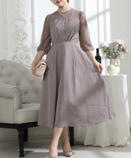 Lace Ladies(レースレディース)の「ビスチェ風 レース 切り替え 6分袖 ワンピース(ドレス・レディース・ブラック/ブルーグレー/グレー/ミント・S/FREE)」の21枚目の写真