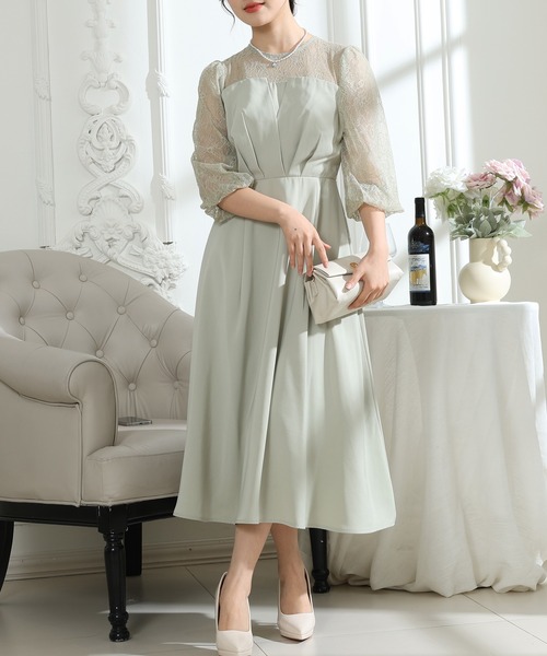 Lace Ladies(レースレディース)の「ビスチェ風 レース 切り替え 6分袖 ワンピース(ドレス・レディース・ブラック/ブルーグレー/グレー/ミント・S/FREE)」の10枚目の写真