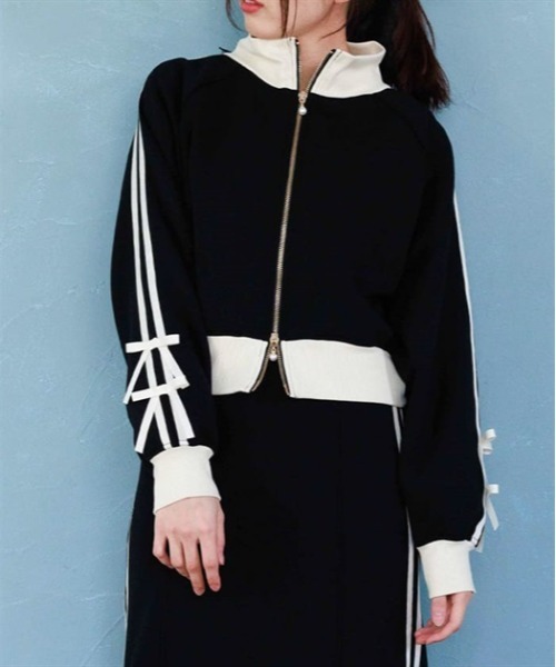 axes femme（アクシーズファム）の「ダンボールニットトラックジャケット（ブルゾン・レディース・ブラック/イエロー/ミント・FREE）」の2枚目の写真