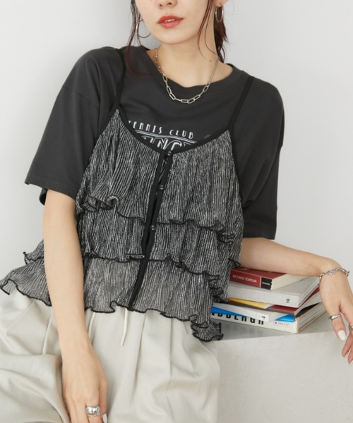 Auntie Rosa Holiday（アンティローザホリデー）の「スパークリングティアードキャミ / 前後2WAY（キャミソール・レディース・ゴールド/ブラック/シルバー・FREE）」の2枚目の写真