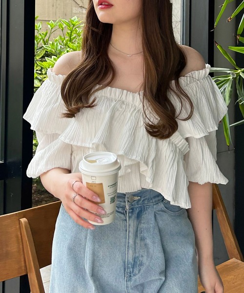 INGNI（イング）の「楊柳フリルオフショルブラウス（シャツ/ブラウス・レディース・ブラック/オフホワイト/ピンク/イエロー・M）」の11枚目の写真