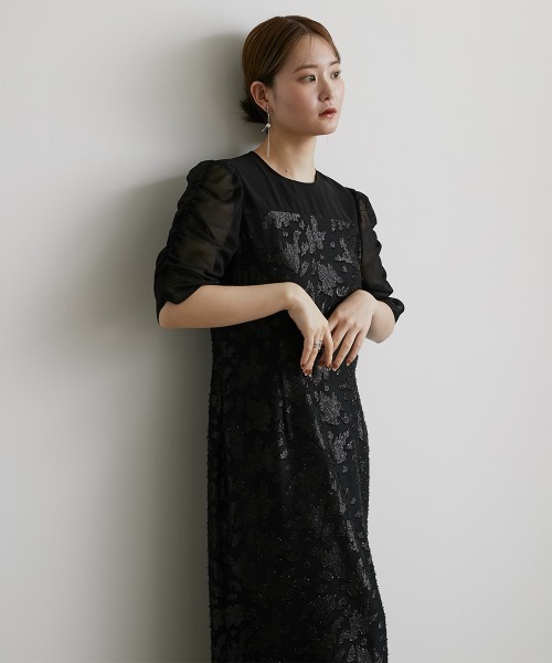Jolie et Jolie(ジョリーエジョリー)の「デザインスリーブカットジャガードワンピースドレス(ドレス・レディース・ブラック/モカ・LL/4L/5L/M/L/3L)」の10枚目の写真