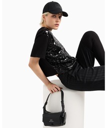 MEDMx88RISING スパンコール ロゴ 丸襟 半袖Tシャツ トップス スパンコール」に該当するレディースのTシャツ/カットソー