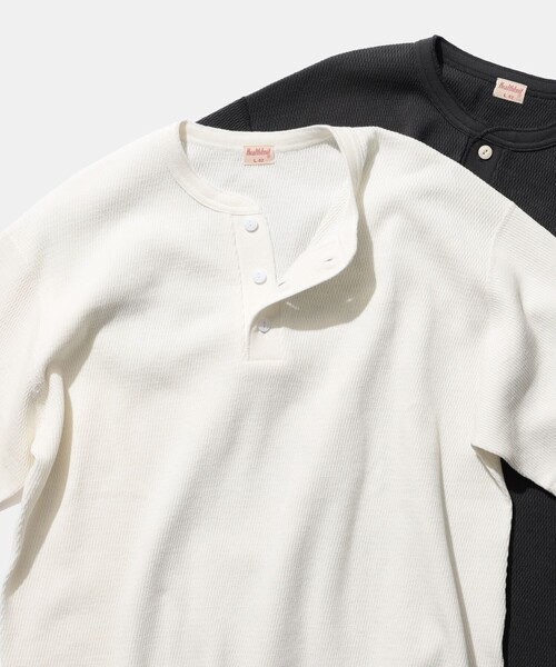 Healthknit（ヘルスニット）の「【別注】Healthknit / Honeycomb Thermal Henry Neck T-shirt（Tシャツ/カットソー・メンズ・オフホワイト/ブラック・XL/L/M/S）」の9枚目の写真