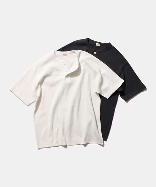 Healthknit（ヘルスニット）の「【別注】Healthknit / Honeycomb Thermal Henry Neck T-shirt（Tシャツ/カットソー・メンズ・オフホワイト/ブラック・XL/L/M/S）」の10枚目の写真