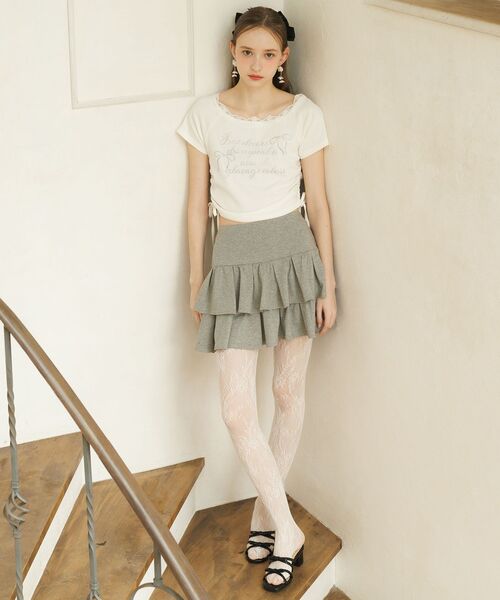 MAJESTIC LEGON(マジェスティックレゴン)の「サイドドロストロゴTシャツ(Tシャツ/カットソー・レディース・オフホワイト/グレー/ピンク・MEDIUM)」の6枚目の写真