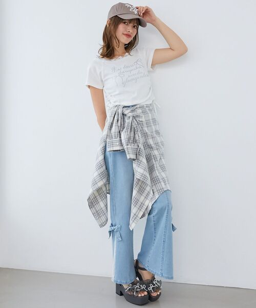 MAJESTIC LEGON(マジェスティックレゴン)の「サイドドロストロゴTシャツ(Tシャツ/カットソー・レディース・オフホワイト/グレー/ピンク・MEDIUM)」の13枚目の写真
