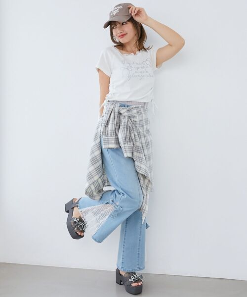 MAJESTIC LEGON(マジェスティックレゴン)の「サイドドロストロゴTシャツ(Tシャツ/カットソー・レディース・オフホワイト/グレー/ピンク・MEDIUM)」の14枚目の写真